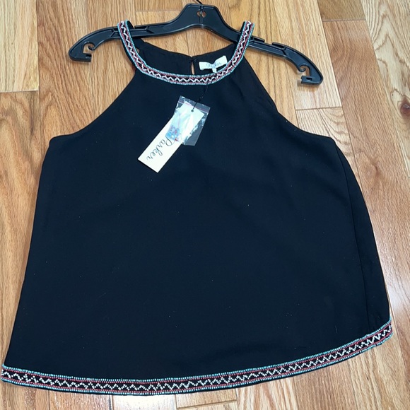 Parker size large black halter top with beading and partially sheer back NWT - Picture 2 of 5